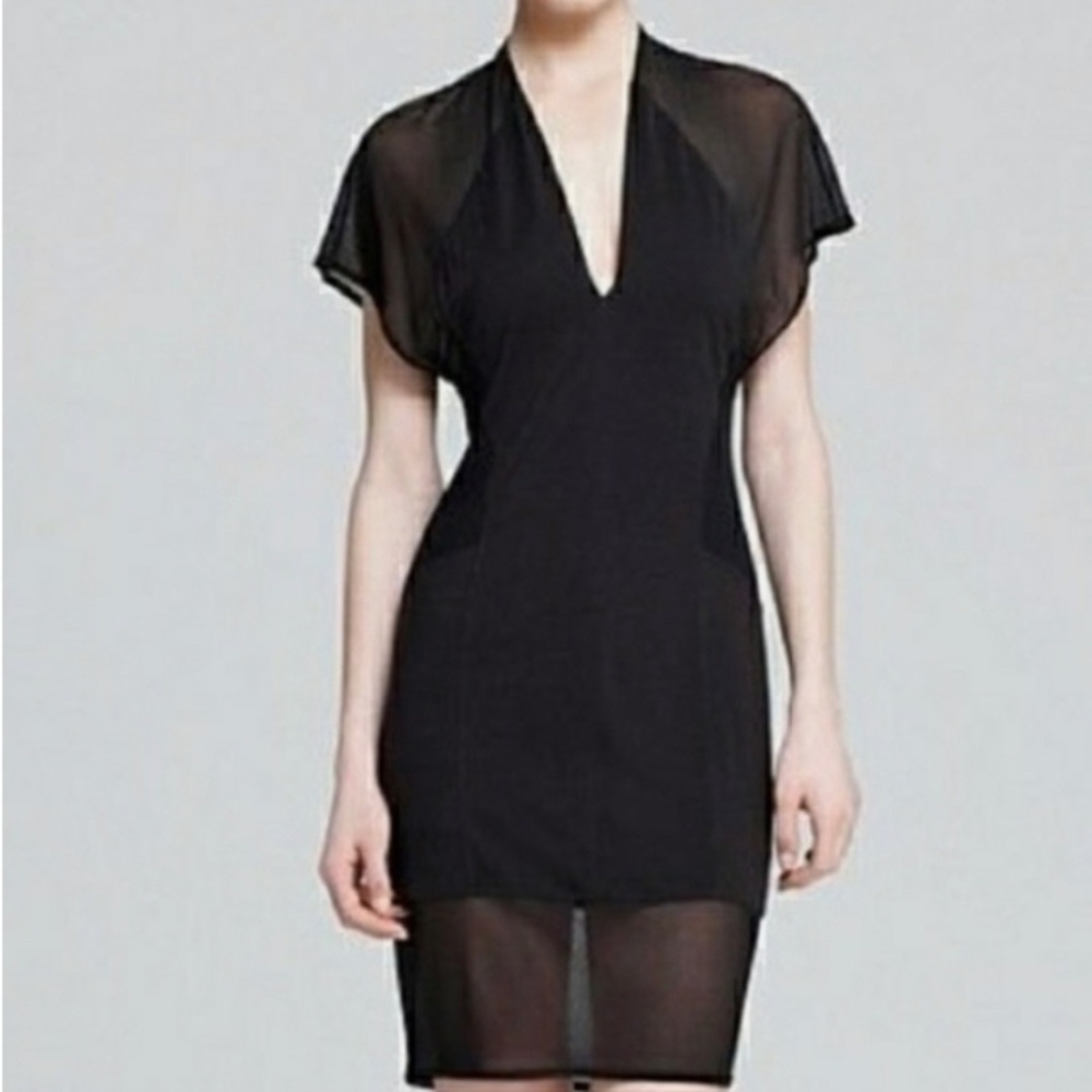 Helmut Lang Black Mesh Silk Blend Midi Dress